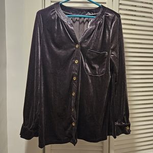 Grey velvety button down shirt